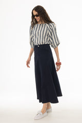 Navy Panel Flare Maxi Skirt