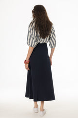Navy Panel Flare Maxi Skirt