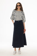 Navy Panel Flare Maxi Skirt