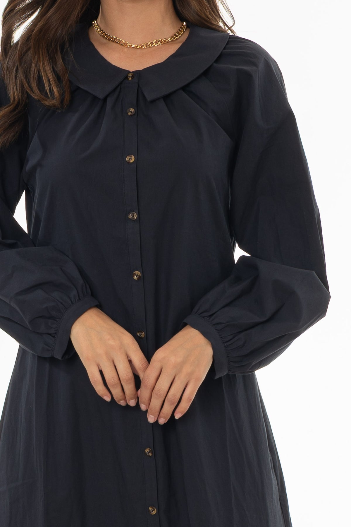 peter pan collar shirt dress Linen Cotton Midi Shirt Dress - Peter Pan Collar Button | Xiaolizi 6048