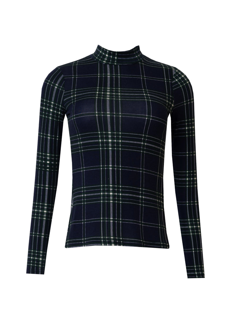 Navy Plaid Mock Neck Top