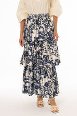 Navy Printed Tiered Maxi Skirt