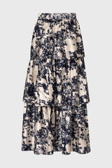 Navy Printed Tiered Maxi Skirt