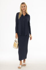 Navy Ribbed Textured Skirt Legging