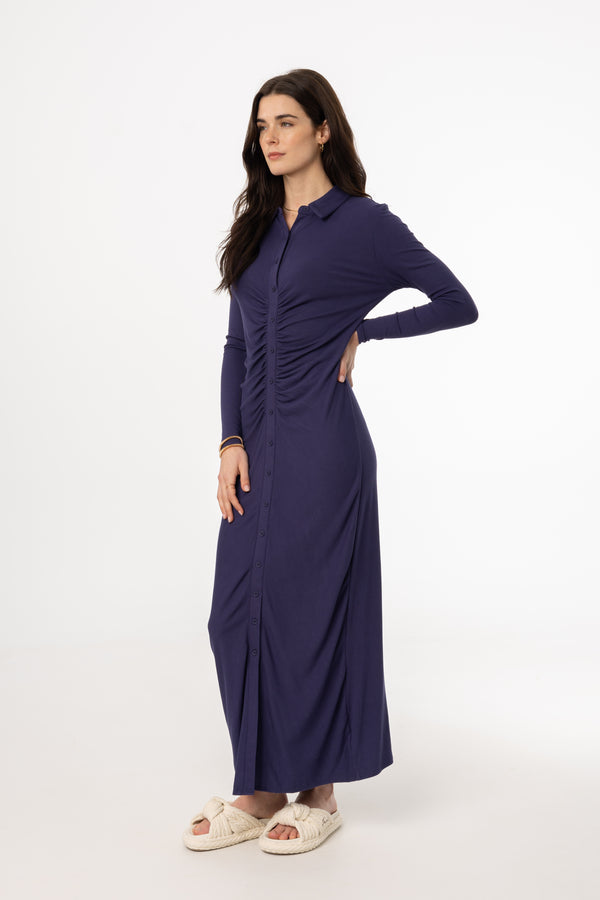 Navy Ruched Cardi Maxi Dress