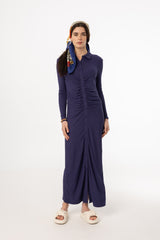 Navy Ruched Cardi Maxi Dress