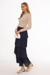Navy Ruffle Maxi Skirt