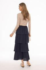 Navy Ruffle Maxi Skirt