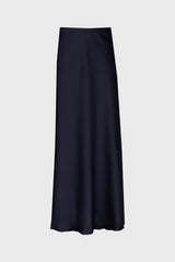 Navy A-Line Satin Effect Maxi Skirt