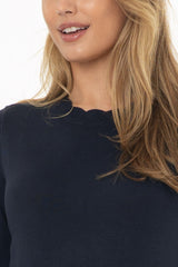 Navy Scalloped Edge Knit Sweater