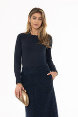 Navy Scalloped Edge Knit Sweater