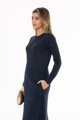 Navy Scalloped Edge Knit Sweater
