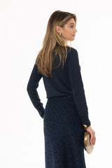 Navy Scalloped Edge Knit Sweater