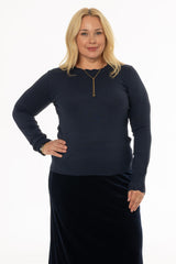 Navy Scalloped Edge Knit Sweater