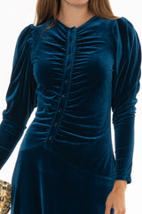 Navy Side Button Velvet Maxi Dress
