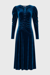 Navy Side Button Velvet Maxi Dress