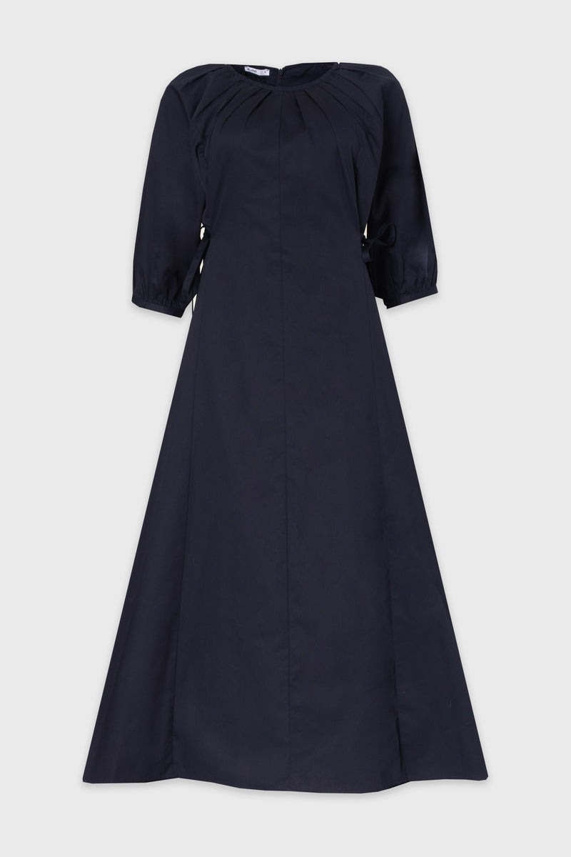 Navy Side Tie Cotton Maxi Dress – BLANK