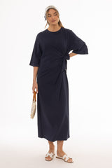 Navy Side Tie T-Shirt Maxi Dress