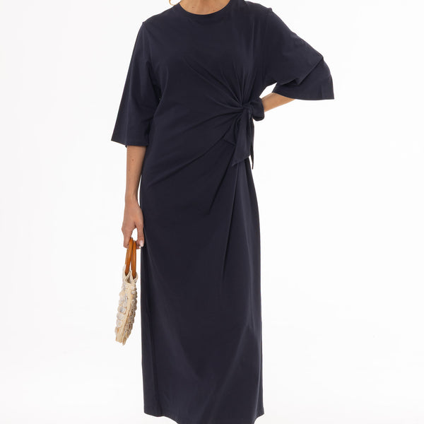 Navy Side Tie T-Shirt Maxi Dress – BLANK