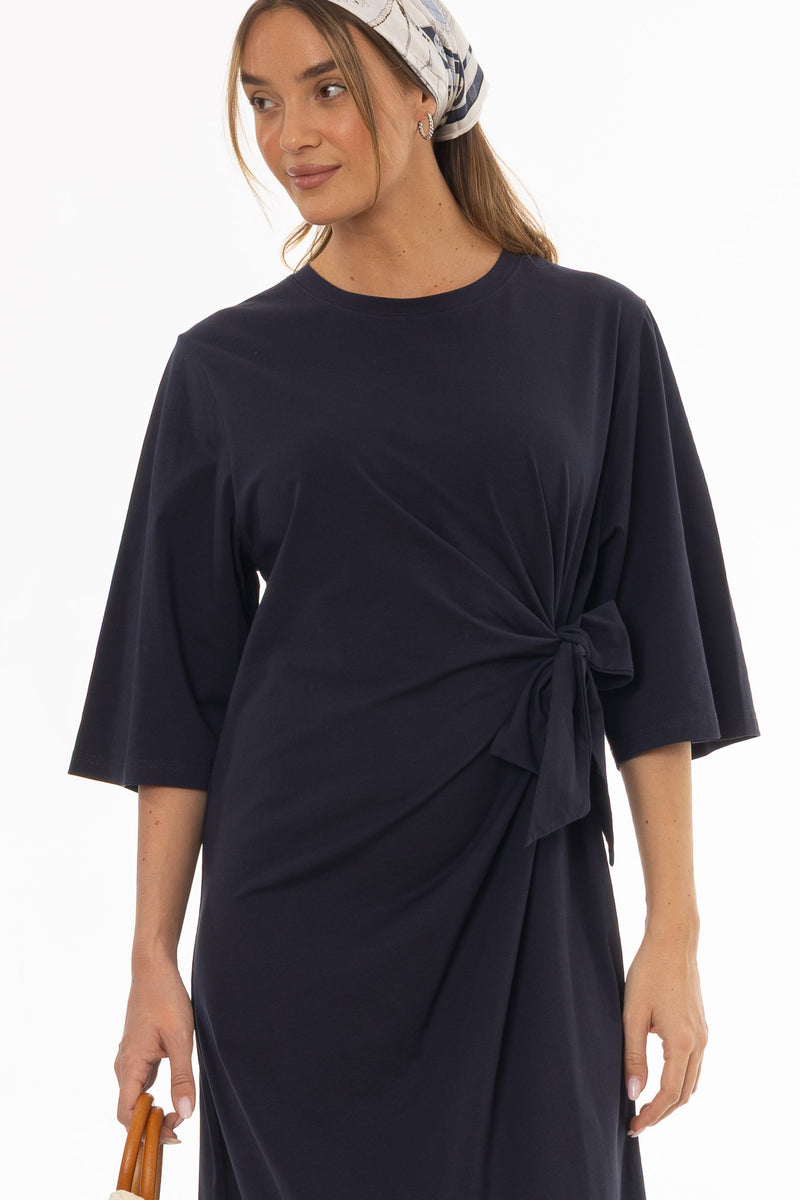 Navy Side Tie T-Shirt Maxi Dress – BLANK