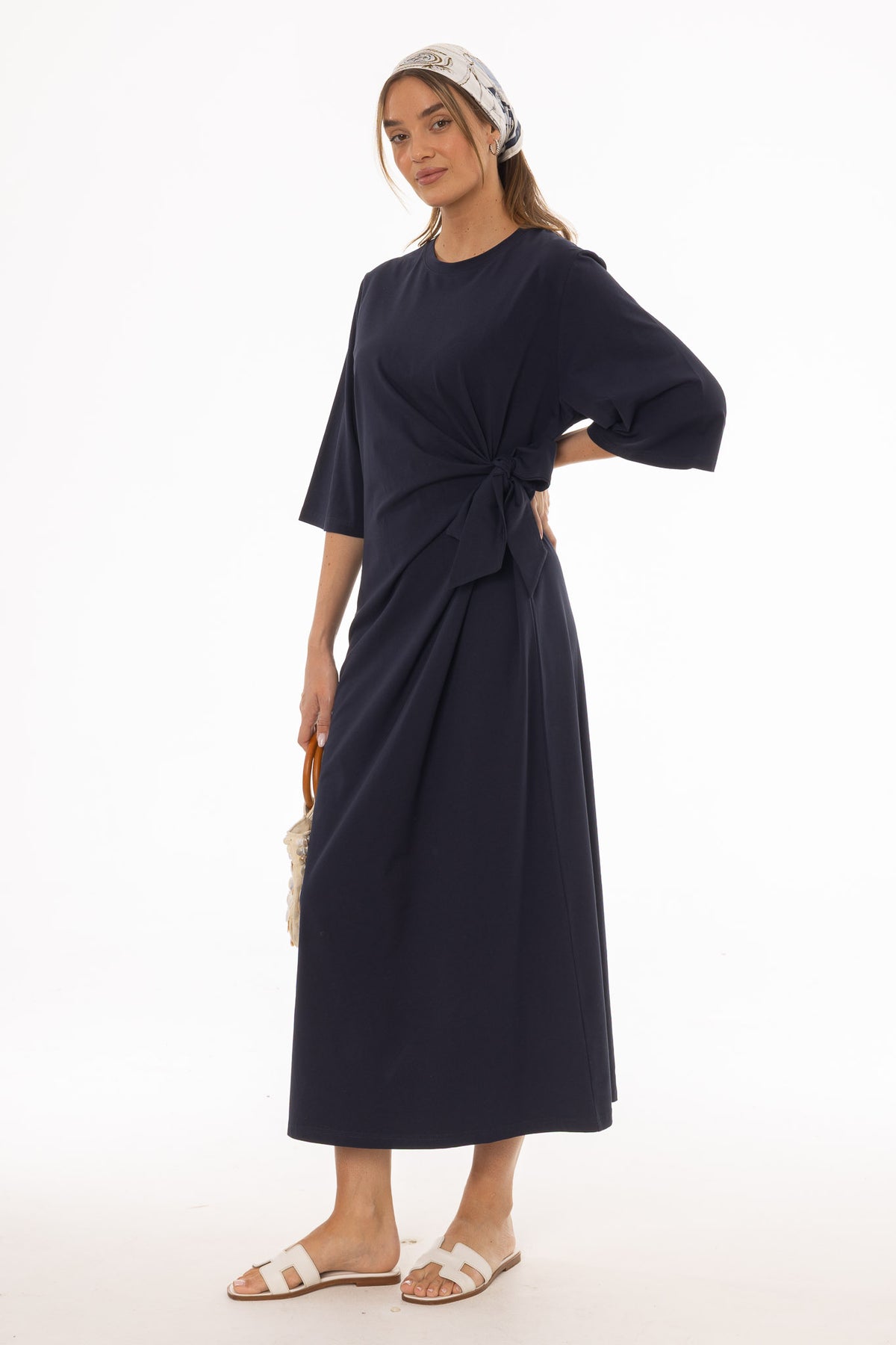 Navy Side Tie T-Shirt Maxi Dress – BLANK