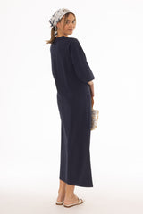 Navy Side Tie T-Shirt Maxi Dress