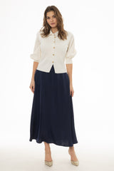 Navy Silk Feel Flare Maxi Skirt