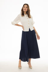Navy Silk Feel Flare Maxi Skirt