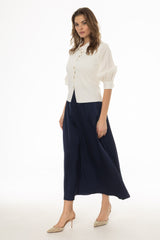 Navy Silk Feel Flare Maxi Skirt