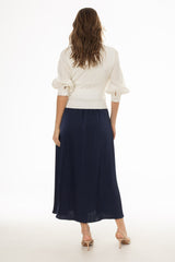 Navy Silk Feel Flare Maxi Skirt