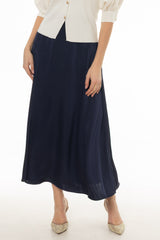 Navy Silk Feel Flare Maxi Skirt