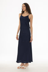 Navy Silk Feel Slip Dress