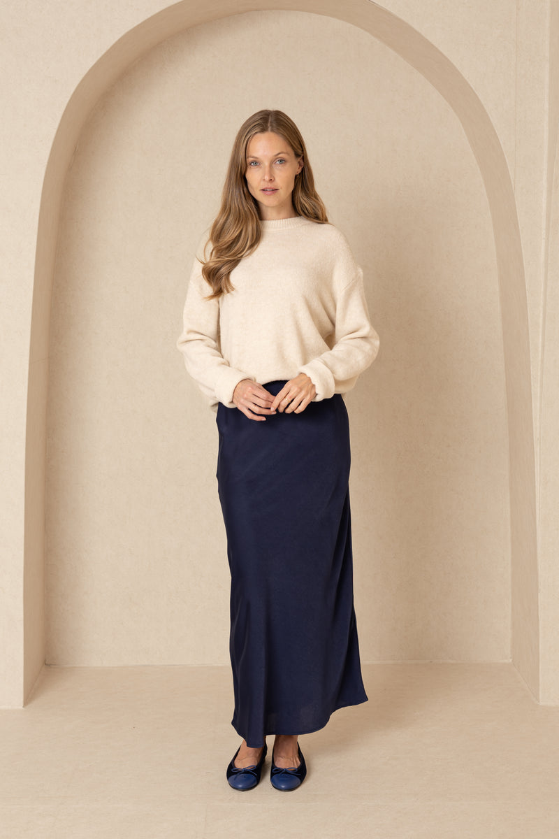 Navy Silk Skirt