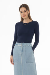 Navy Solid Long Sleeve T-Shirt