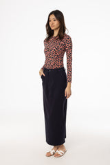 Navy Stretch Cotton Maxi Skirt