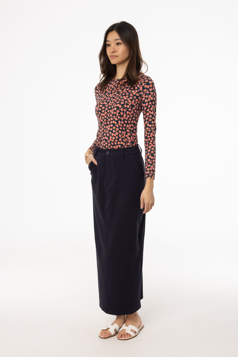 Navy Stretch Cotton Maxi Skirt