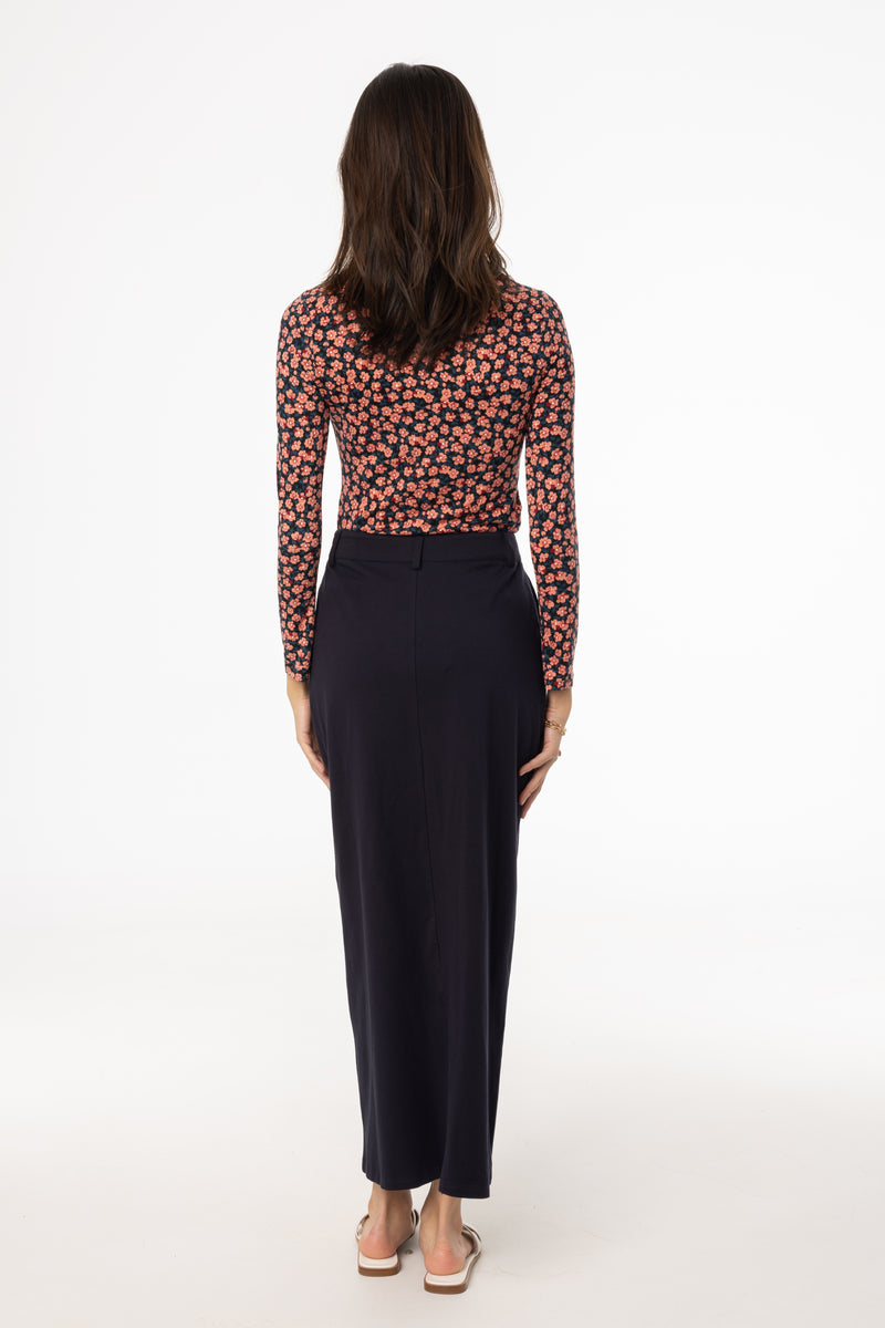 Navy Stretch Cotton Maxi Skirt