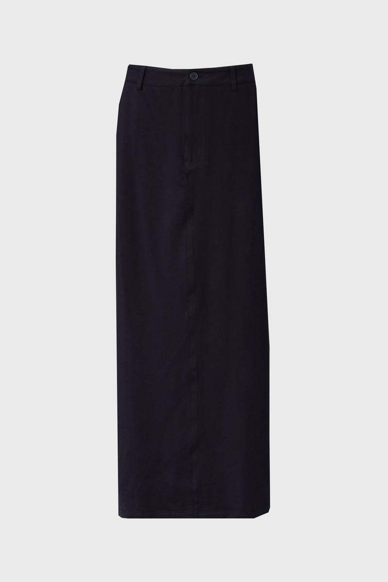 Navy Stretch Cotton Maxi Skirt