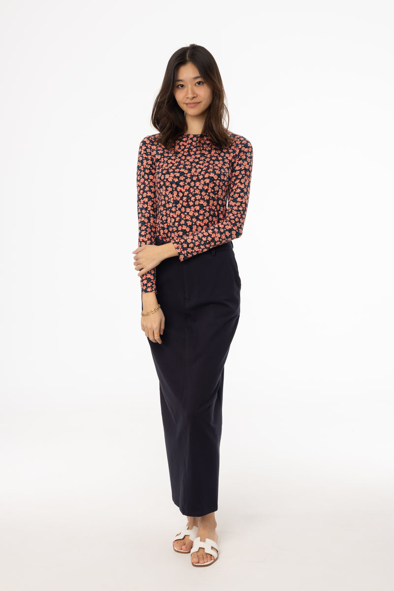 Navy Stretch Cotton Maxi Skirt