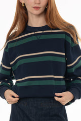 Navy Striped Crew Neck Sweatshirt