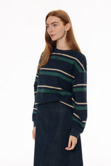 Navy Striped Crew Neck Sweatshirt