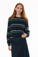 Navy Striped Crew Neck Sweatshirt