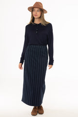 Navy Striped Maxi Skirt