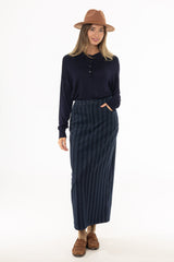 Navy Striped Maxi Skirt