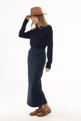 Navy Striped Maxi Skirt