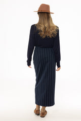 Navy Striped Maxi Skirt