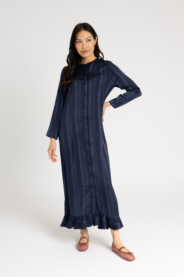 Navy Striped Button Down Maxi