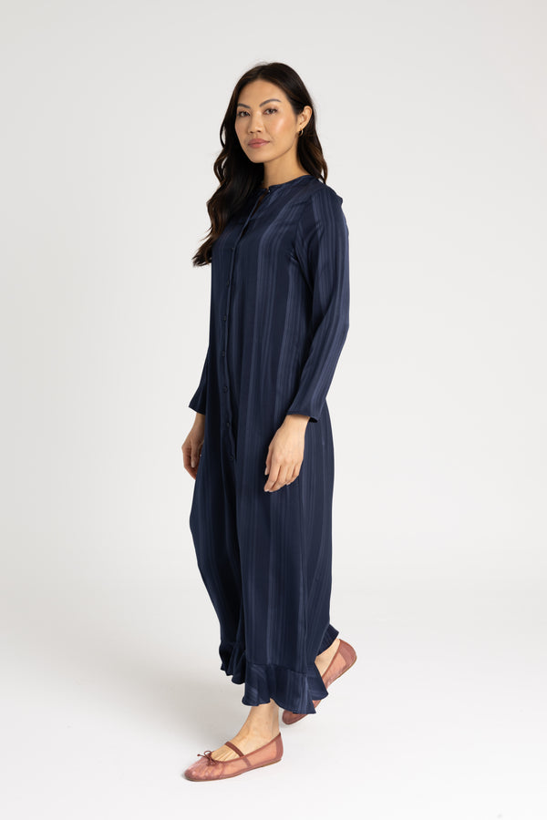 Navy Striped Button Down Maxi