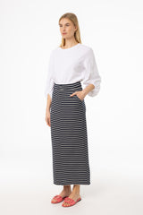 Navy Striped Stretch Maxi Skirt