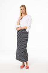 Navy Striped Stretch Maxi Skirt